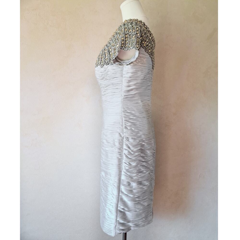 NEW TERANI COUTURE C1042 Cocktail Dress Size 8 Light Silver Beaded Ruched $658 - Picture 4 of 15